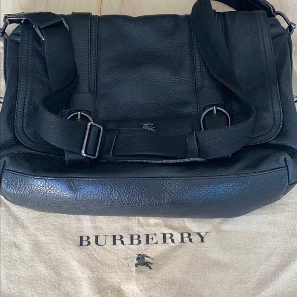 Men’s Black Leather Burberry Messenger Bag